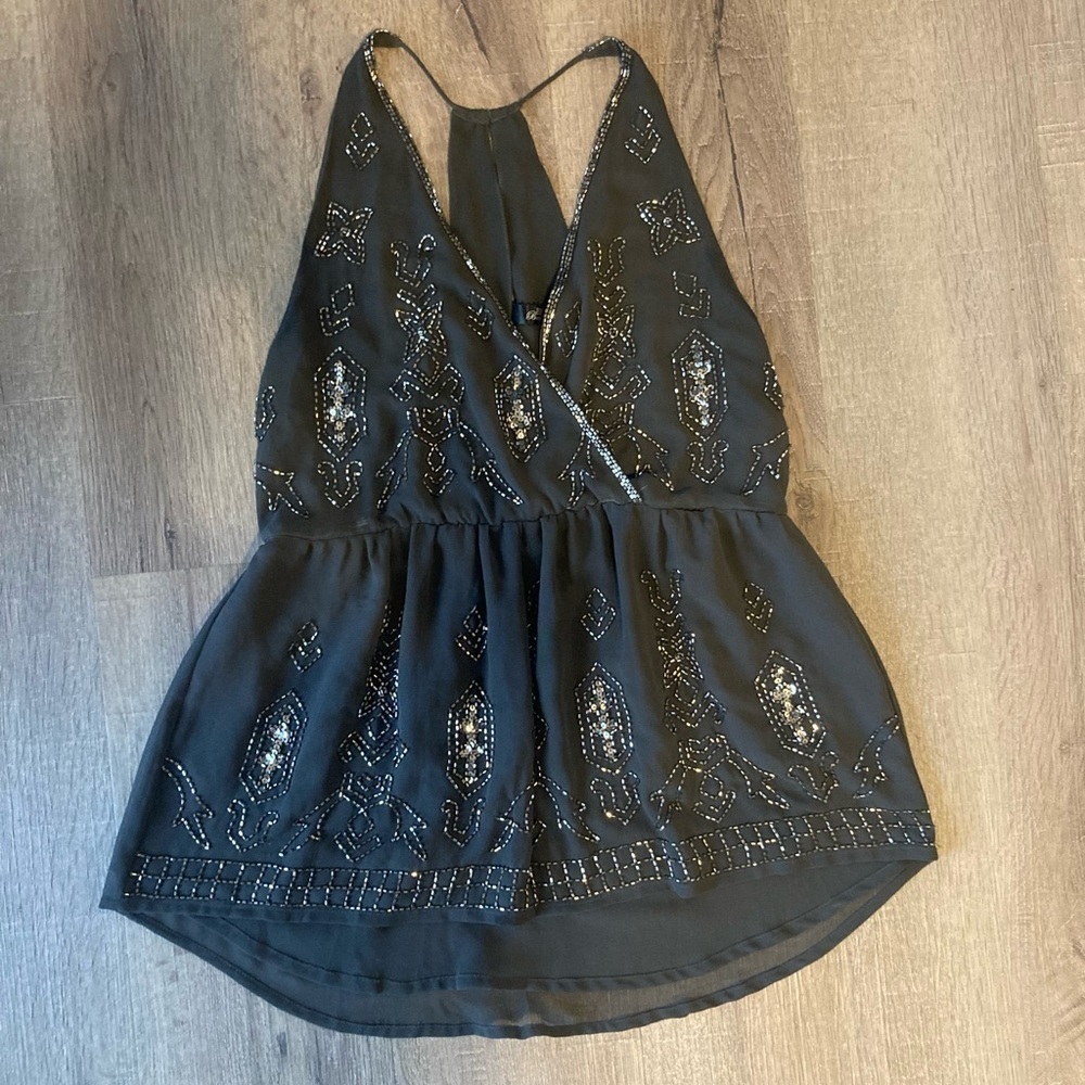 BKE Black Embellished Tank S EUC